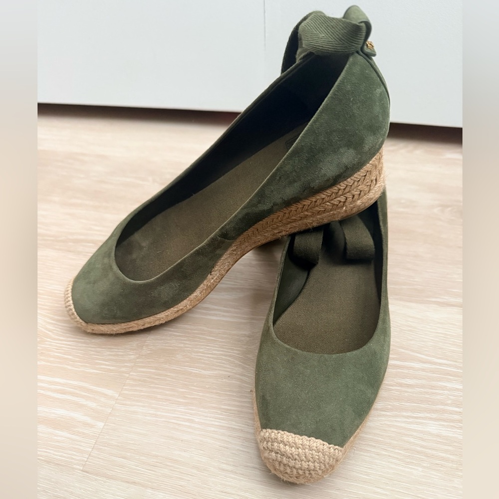 Tory Burch Espadrille Platform Wedge suede shoes Tie-Up Ankle Wrap Size 8